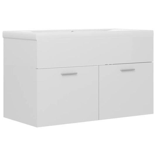 Waschbeckenunterschrank mit Einbaubecken Hochglanz-Weiß