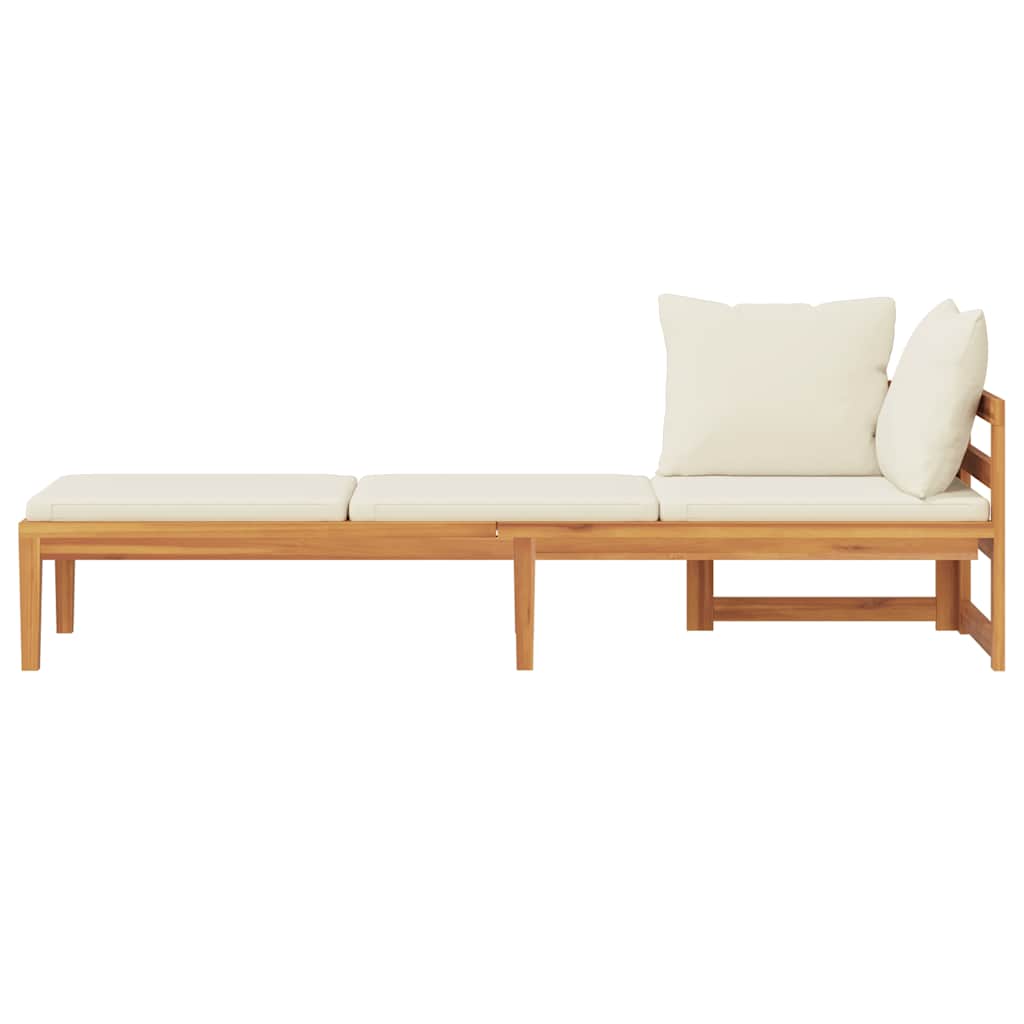Sonnenliege mit 1 Armlehne Cremeweiß Massivholz Akazie