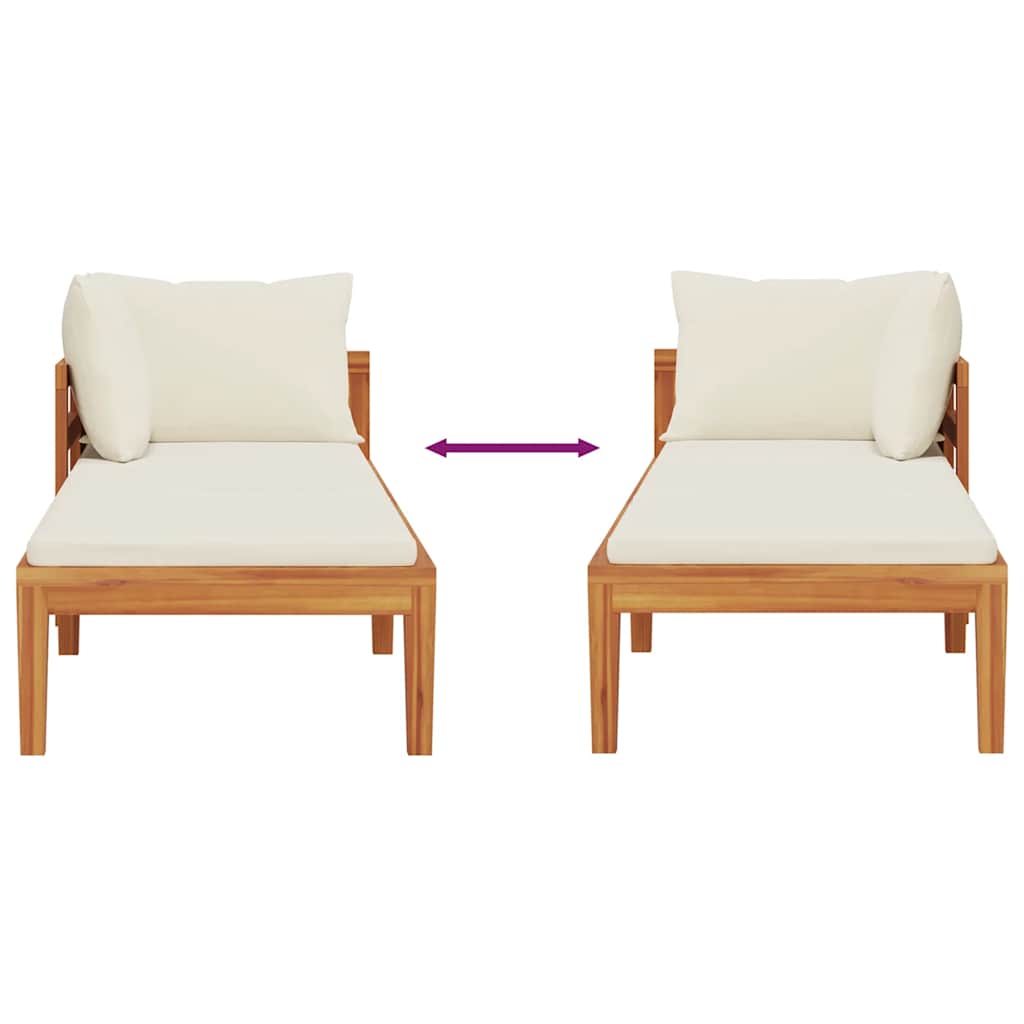 Sonnenliege mit 1 Armlehne Cremeweiß Massivholz Akazie