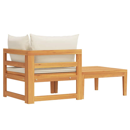 2-tlg. Garten-Lounge-Set mit Kissen Cremeweiß Akazienholz