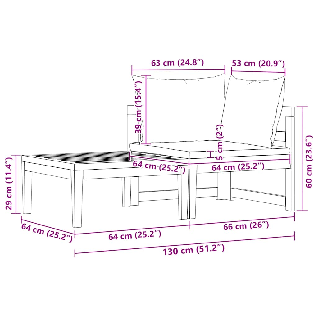 2-tlg. Garten-Lounge-Set mit Kissen Cremeweiß Akazienholz
