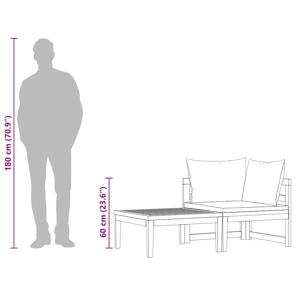 2-tlg. Garten-Lounge-Set mit Kissen Cremeweiß Akazienholz