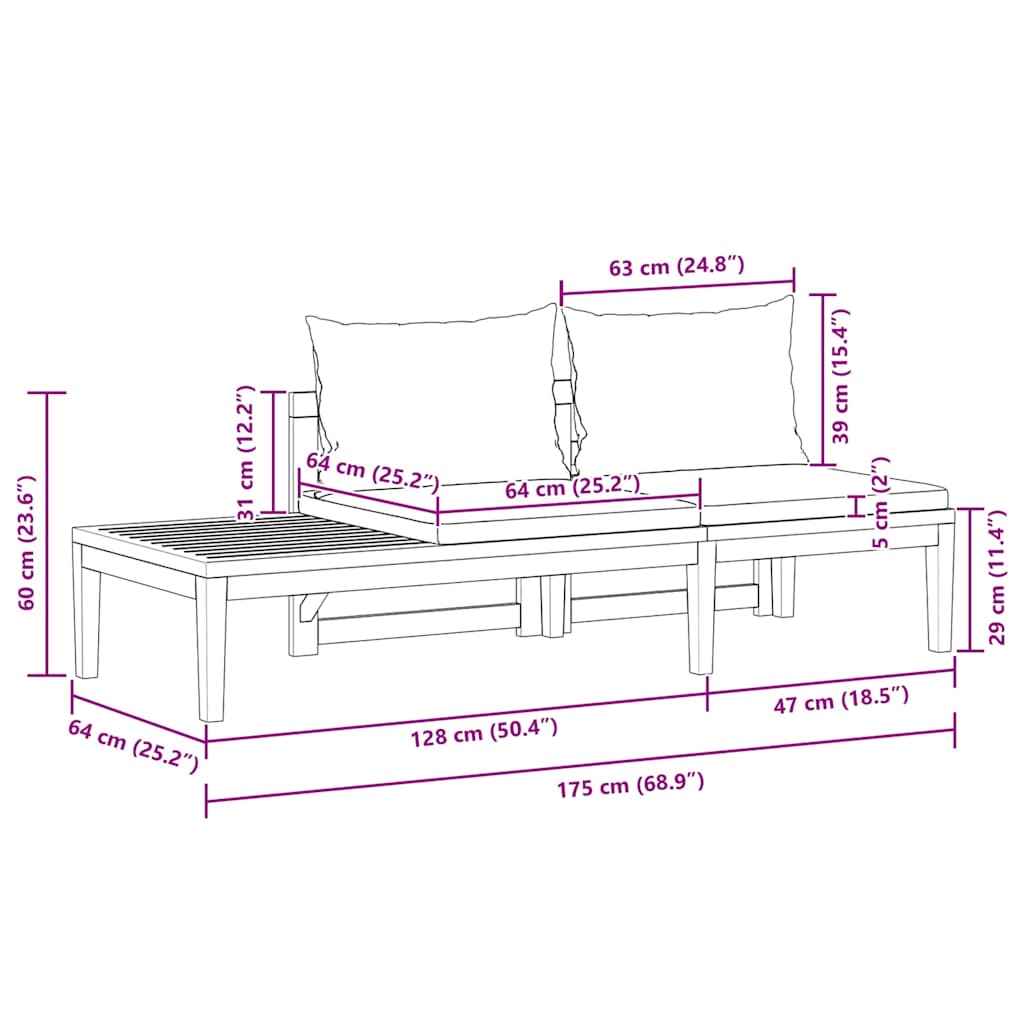 2-tlg. Garten-Lounge-Set mit Dunkelgrauen Kissen Akazienholz