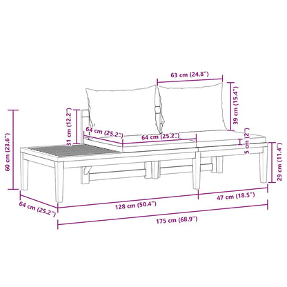 2-tlg. Garten-Lounge-Set mit Dunkelgrauen Kissen Akazienholz