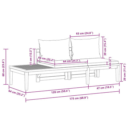 2-tlg. Garten-Lounge-Set mit Dunkelgrauen Kissen Akazienholz