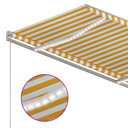 Markise Manuell Einziehbar mit LED 300x250 cm Gelb und Weiß