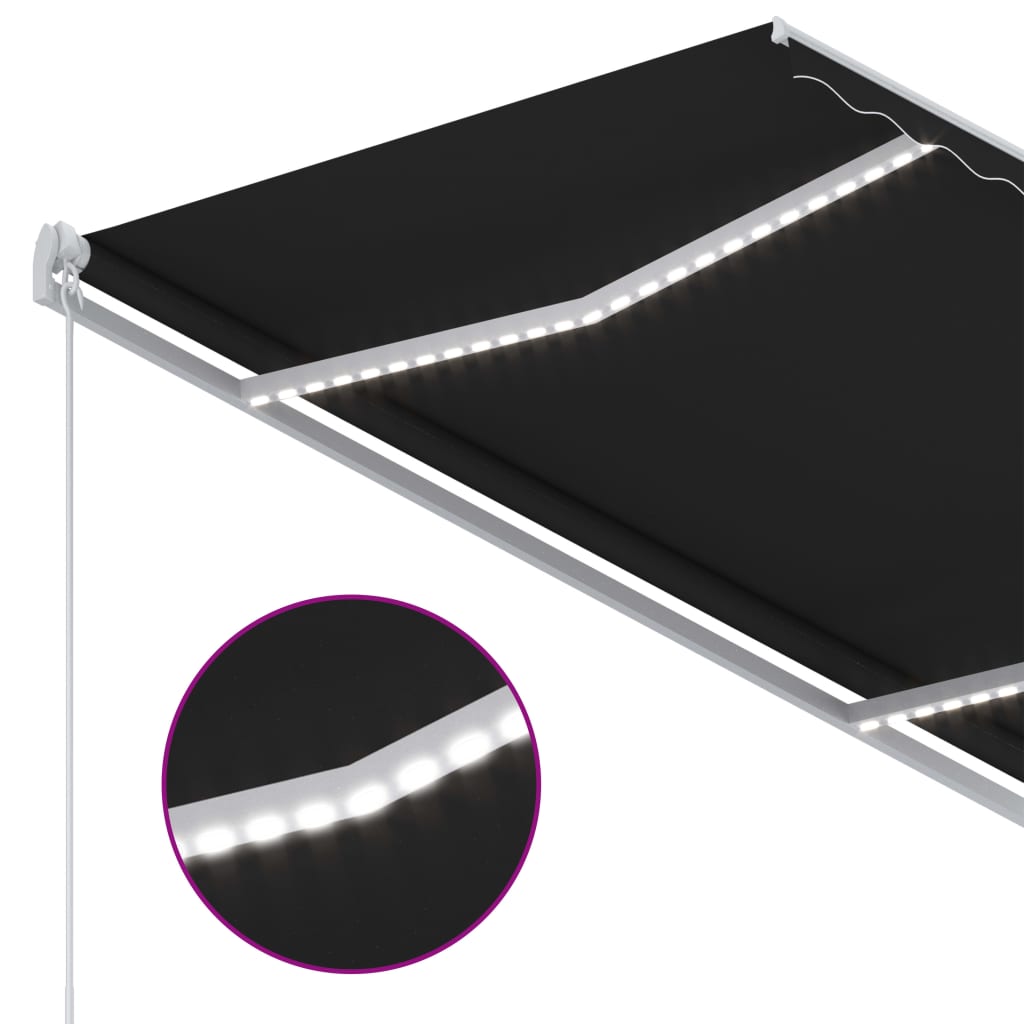 Markise Manuell Einziehbar mit LED 300x250 cm Anthrazit