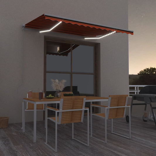 Markise Manuell Einziehbar mit LED 300x250 cm Orange und Braun