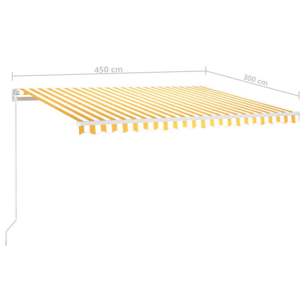 Markise Manuell Einziehbar mit LED 450x300 cm Gelb und Weiß