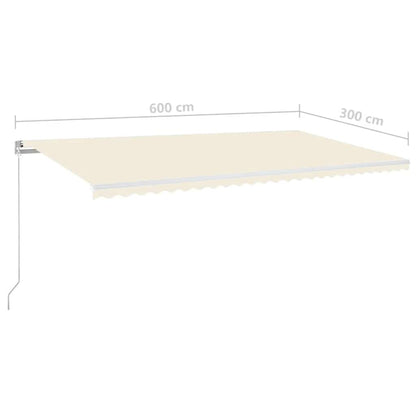Markise Manuell Einziehbar mit LED 600x300 cm Creme