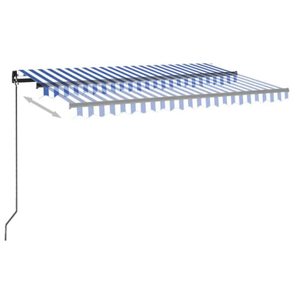 Markise Manuell Einziehbar mit LED 450x300 cm Blau und Weiß
