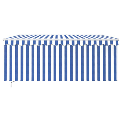 Markise Manuell Einziehbar mit Rollo & LED 3x2,5m Blau & Weiß