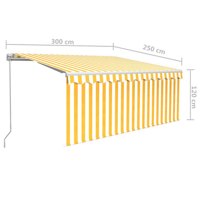Markise Manuell Einziehbar mit Rollo & LED 3x2,5 m Gelb & Weiß