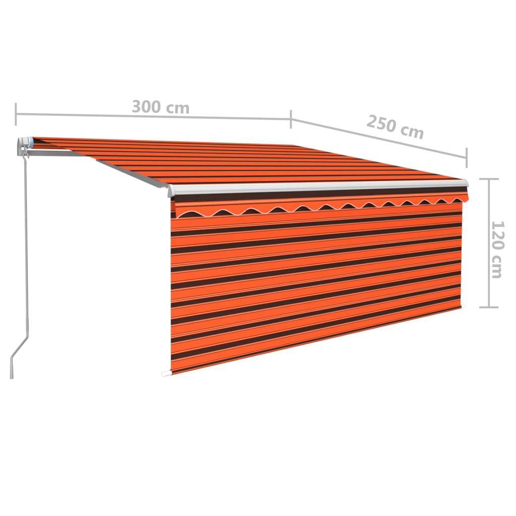Markise Manuell Einziehbar mit Rollo & LED 3x2,5 m Orange Braun