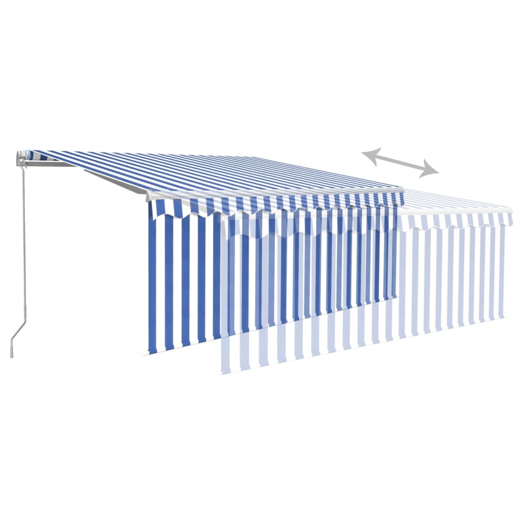 Markise Manuell Einziehbar mit Rollo 3,5x2,5m Blau & Weiß