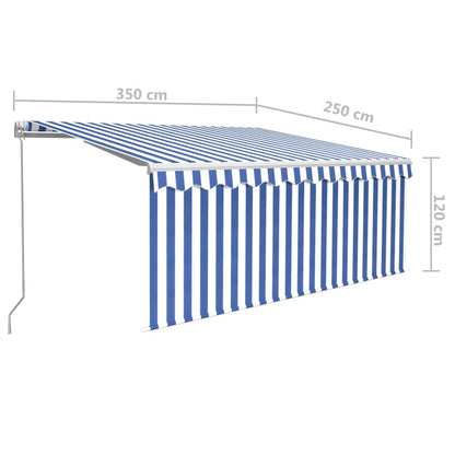 Markise Manuell Einziehbar mit Rollo 3,5x2,5m Blau & Weiß