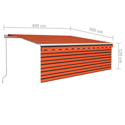 Markise Manuell Einziehbar mit Rollo & LED 4x3 m Orange & Braun