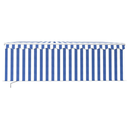 Markise Manuell Einziehbar mit Rollo & LED 4,5x3 m Blau & Weiß