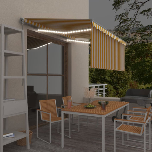 Markise Manuell Einziehbar mit Rollo LED 3x2,5m Gelb & Weiß