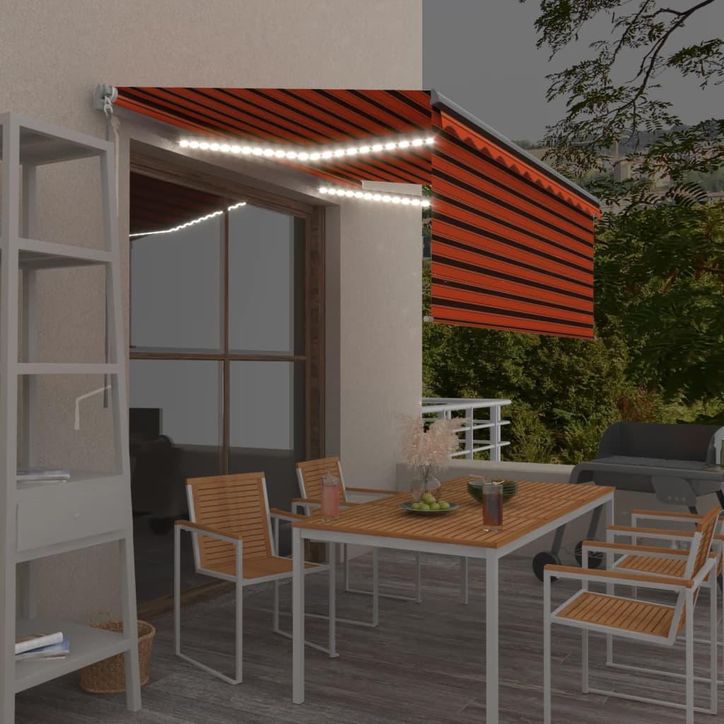 Markise Manuell Einziehbar mit Rollo & LED 3x2,5 m Orange Braun