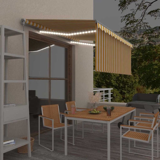Markise Manuell Einziehbar mit Rollo & LED 3,5x2,5 m Gelb Weiß