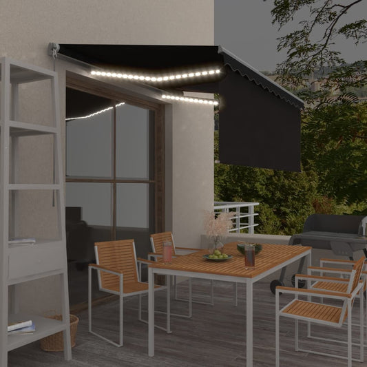 Markise Manuell Einziehbar mit Rollo & LED 3,5x2,5 m Anthrazit
