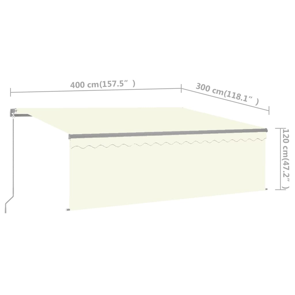 Markise Manuell Einziehbar mit Rollo & LED 4x3 m Creme