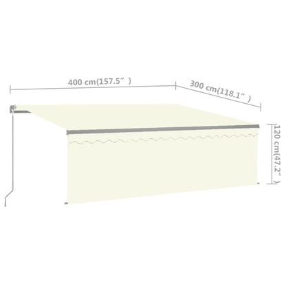 Markise Manuell Einziehbar mit Rollo & LED 4x3 m Creme