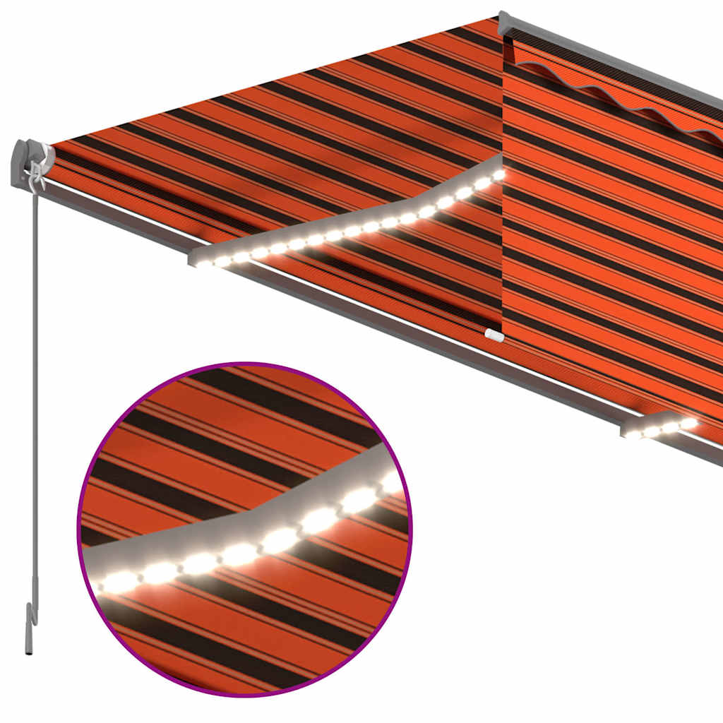 Markise Manuell Einziehbar mit Rollo & LED 4,5x3 m Orange Braun