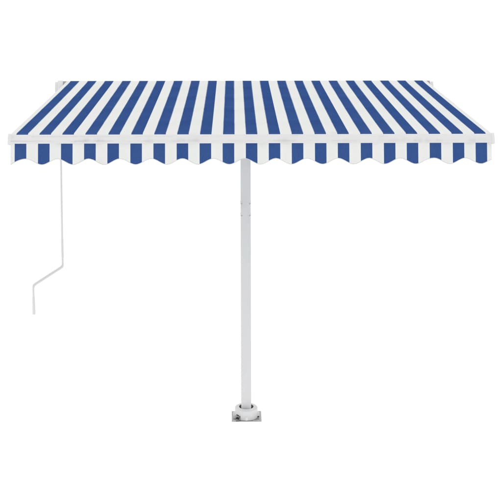 Markise Manuell Einziehbar mit LED 300x250 cm Blau Weiß