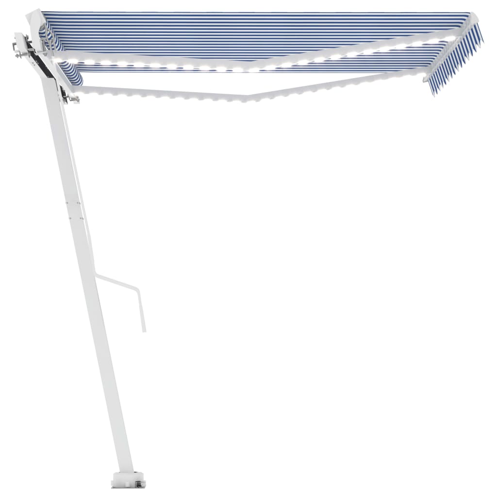 Markise Manuell Einziehbar mit LED 300x250 cm Blau Weiß