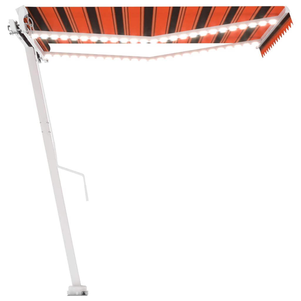 Markise Manuell Einziehbar mit LED 300x250 cm Orange und Braun