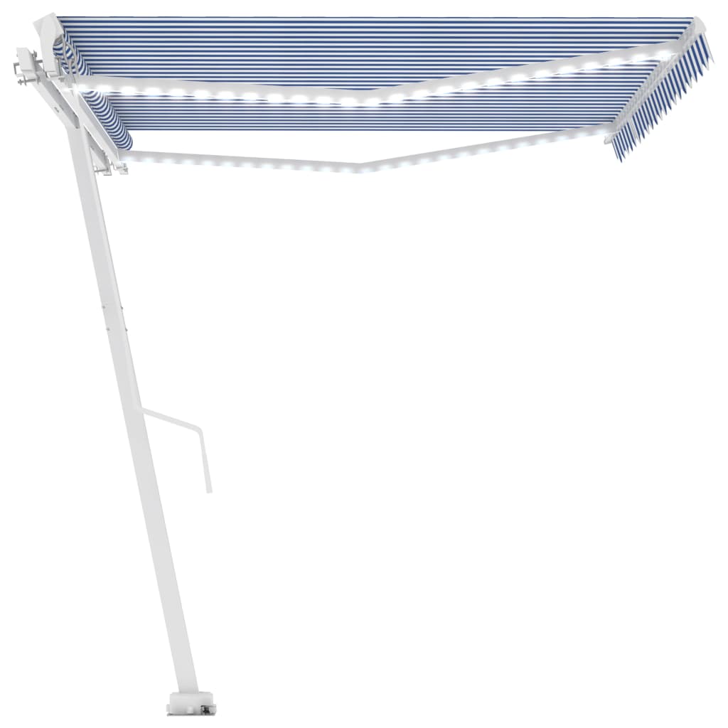 Markise Manuell Einziehbar mit LED 400x350 cm Blau und Weiß