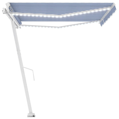 Markise Manuell Einziehbar mit LED 400x350 cm Blau und Weiß