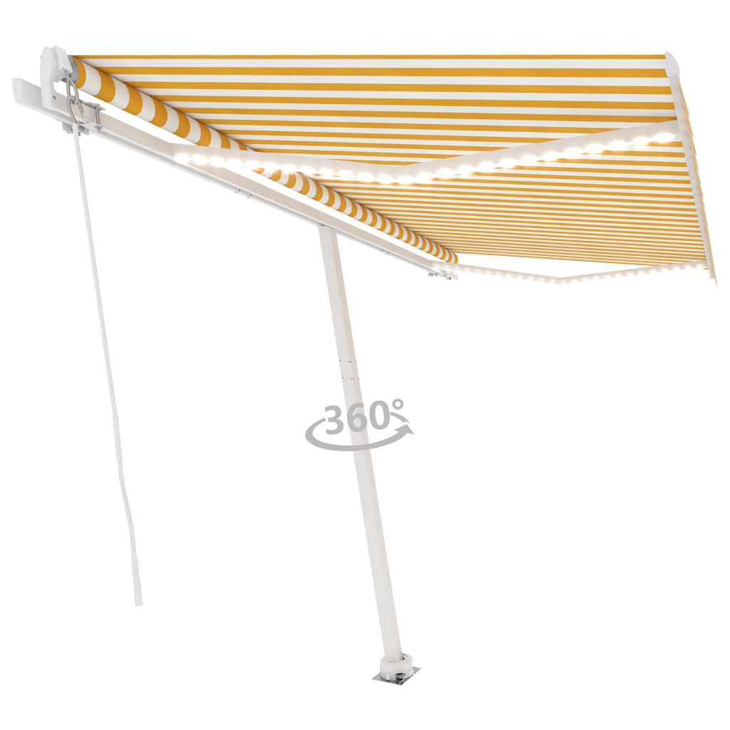 Markise Manuell Einziehbar mit LED 400x350 cm Gelb Weiß