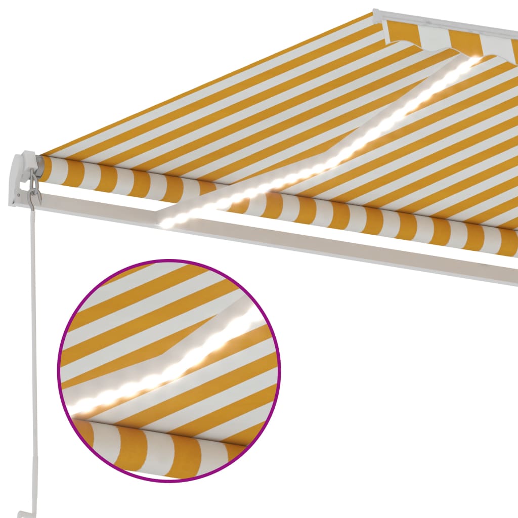 Markise Manuell Einziehbar mit LED 400x350 cm Gelb Weiß