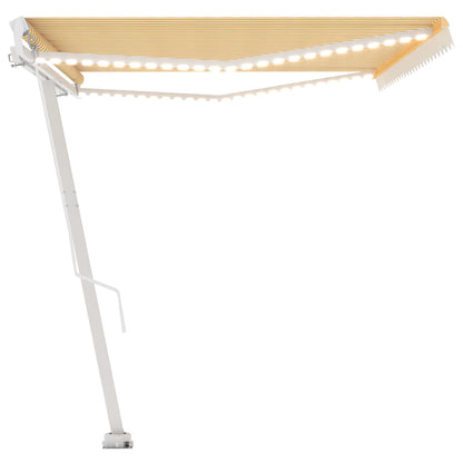 Markise Manuell Einziehbar mit LED 500x350 cm Gelb Weiß