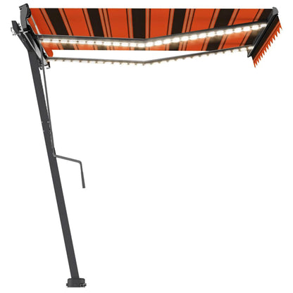 Markise Manuell Einziehbar mit LED 300x250 cm Orange und Braun