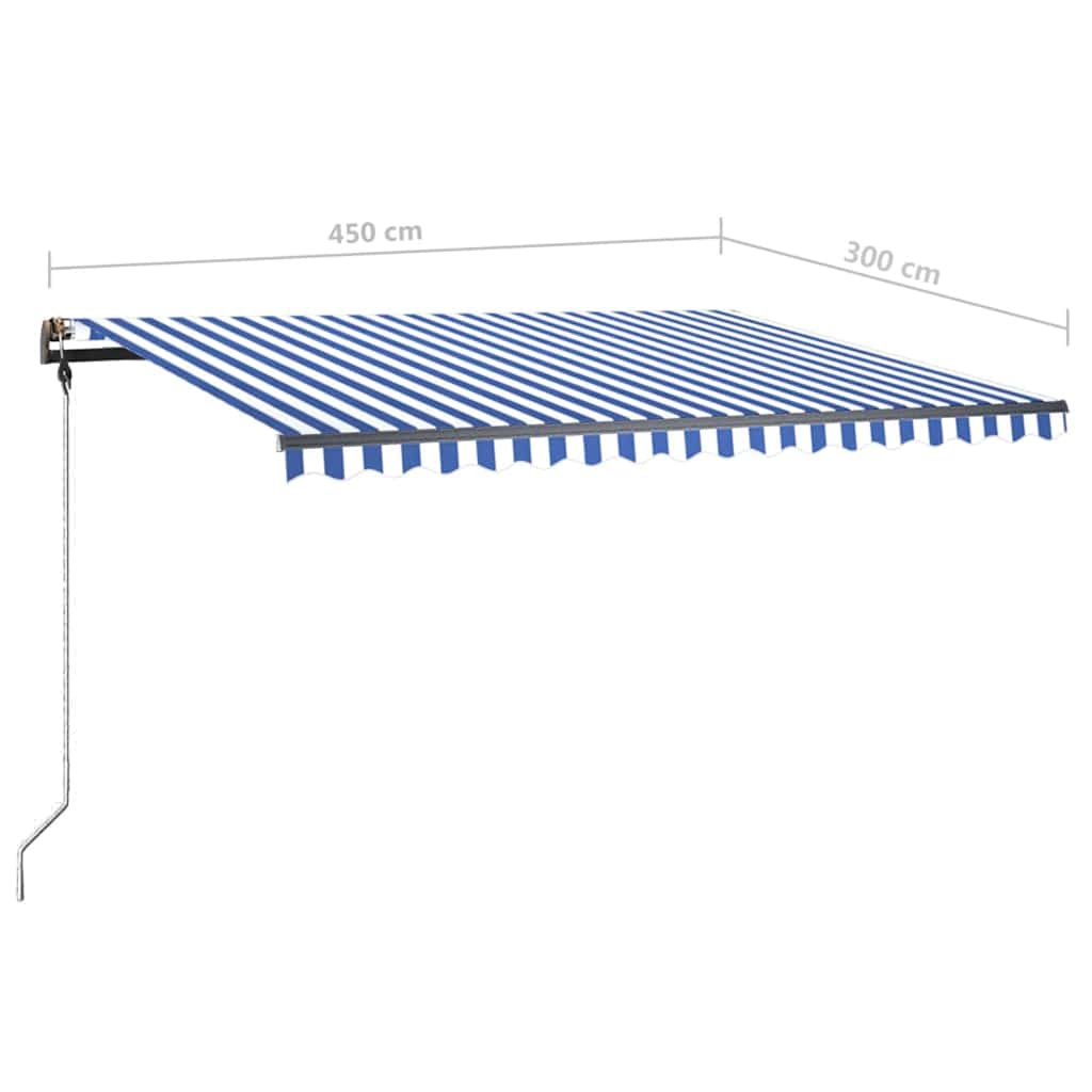 Markise Manuell Einziehbar mit LED 450x300 cm Blau und Weiß