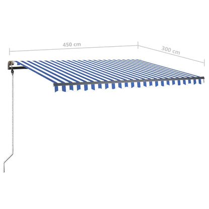 Markise Manuell Einziehbar mit LED 450x300 cm Blau und Weiß