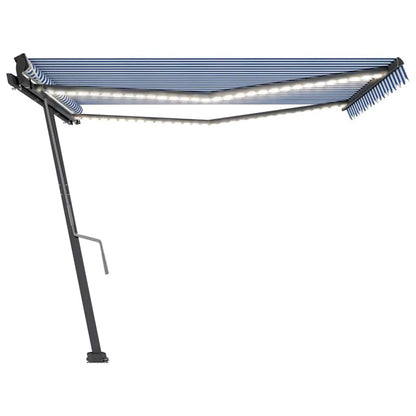 Markise Manuell Einziehbar mit LED 450x300 cm Blau und Weiß