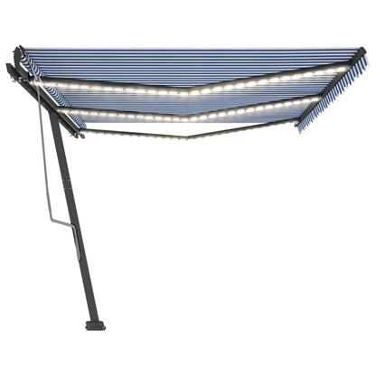 Markise Manuell Einziehbar mit LED 600x300 cm Blau und Weiß
