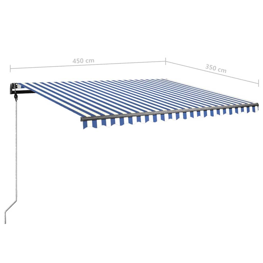 Markise Manuell Einziehbar mit LED 450x350 cm Blau und Weiß