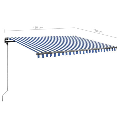 Markise Manuell Einziehbar mit LED 450x350 cm Blau und Weiß
