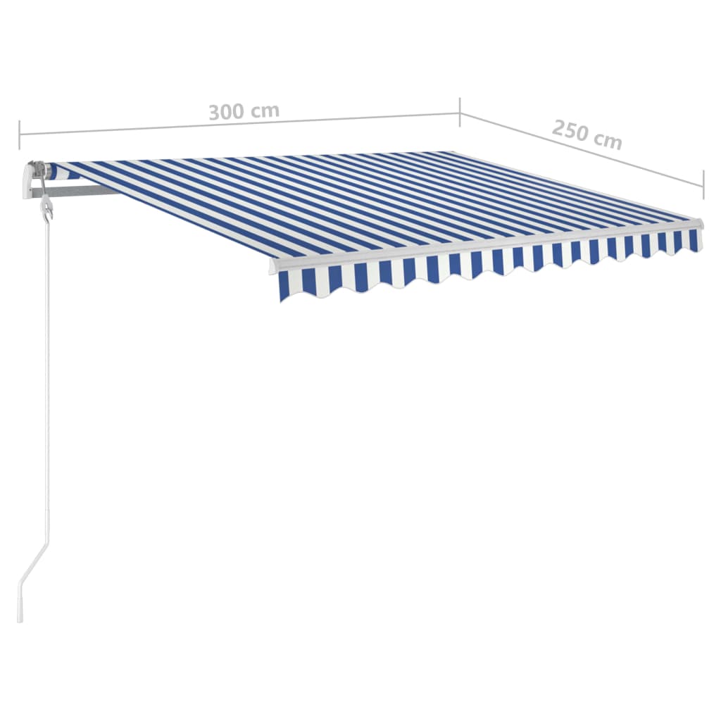 Markise Manuell Einziehbar mit LED 3x2,5 m Blau und Weiß