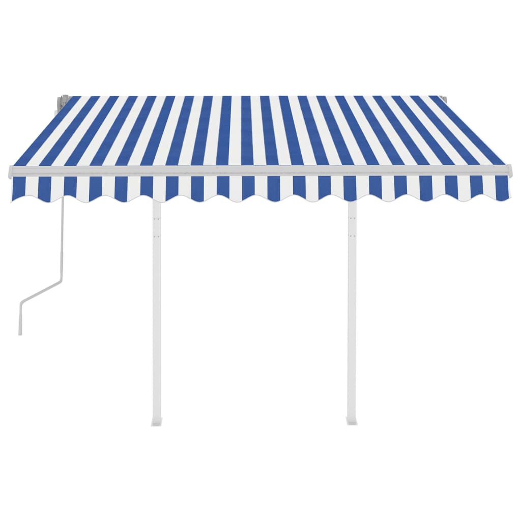 Markise Manuell Einziehbar mit Pfosten 3,5x2,5 m Blau & Weiß