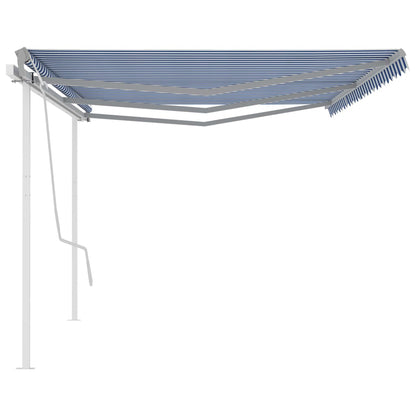 Gelenkarmmarkise Einziehbar mit Pfosten 6x3,5 m Blau und Weiß