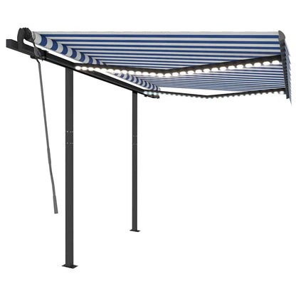 Markise Manuell Einziehbar mit LED 3x2,5 m Blau und Weiß