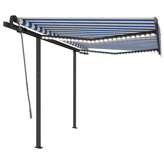 Markise Manuell Einziehbar mit LED 3x2,5 m Blau und Weiß