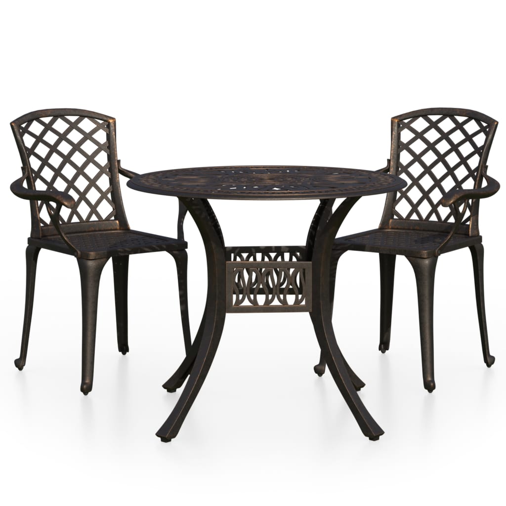 3-tlg. Bistro-Set Aluminiumguss Bronzen